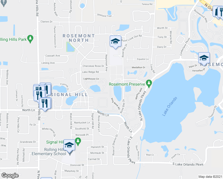 map of restaurants, bars, coffee shops, grocery stores, and more near 4613 Ring Neck Road in Orlando