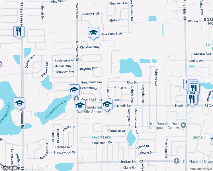 map of restaurants, bars, coffee shops, grocery stores, and more near 4050 Luan Drive in Orlando