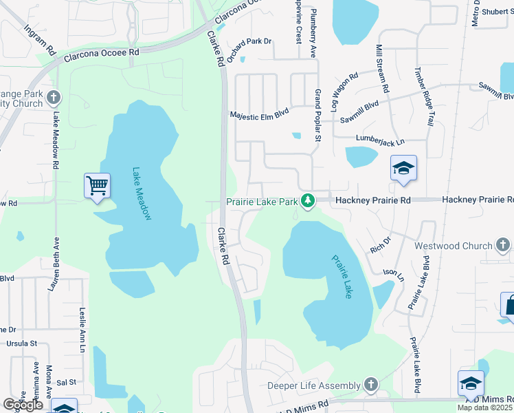 map of restaurants, bars, coffee shops, grocery stores, and more near 2020 Rushden Drive in Ocoee
