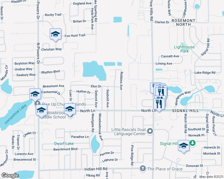 map of restaurants, bars, coffee shops, grocery stores, and more near 4614 Drexel Avenue in Orlando