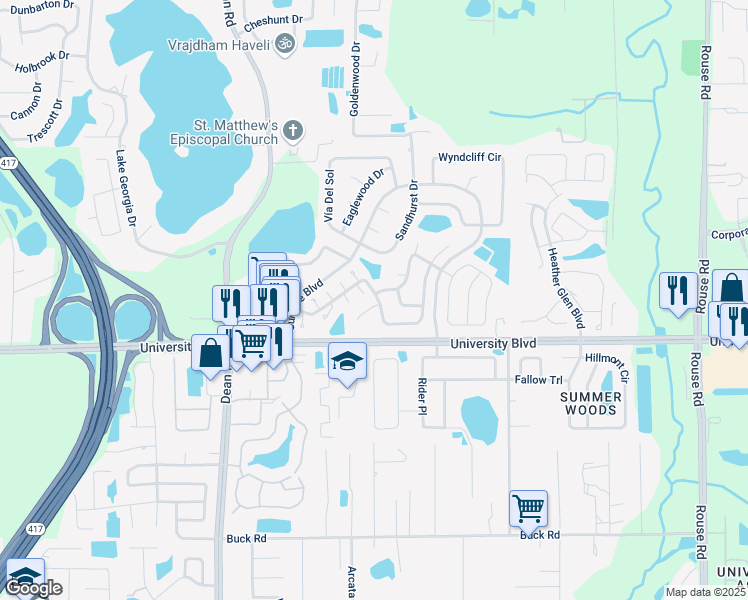 map of restaurants, bars, coffee shops, grocery stores, and more near 4062 Bolinas Court in Orlando