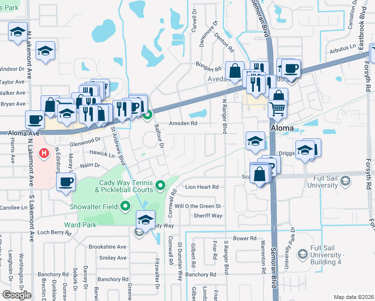 map of restaurants, bars, coffee shops, grocery stores, and more near 327 Fitzhugh Road in Winter Park