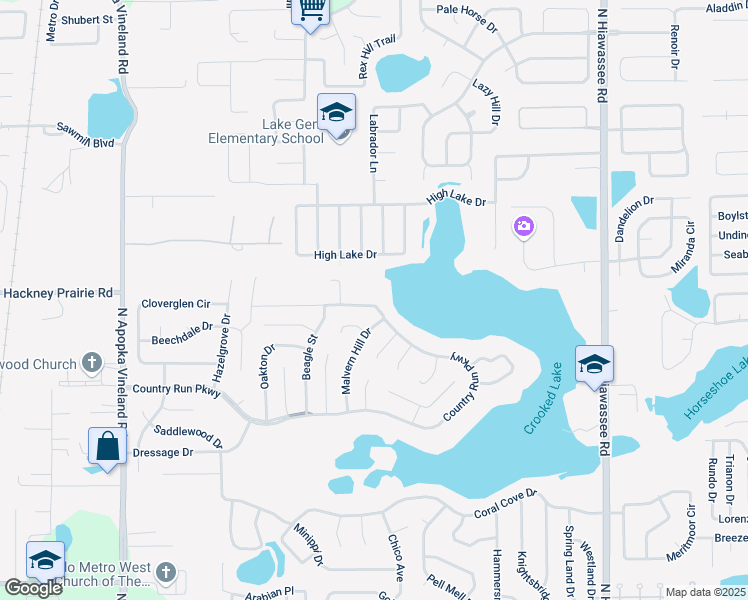 map of restaurants, bars, coffee shops, grocery stores, and more near 7236 Country Run Parkway in Orlando