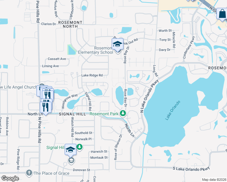 map of restaurants, bars, coffee shops, grocery stores, and more near 4613 Ring Neck Road in Orlando