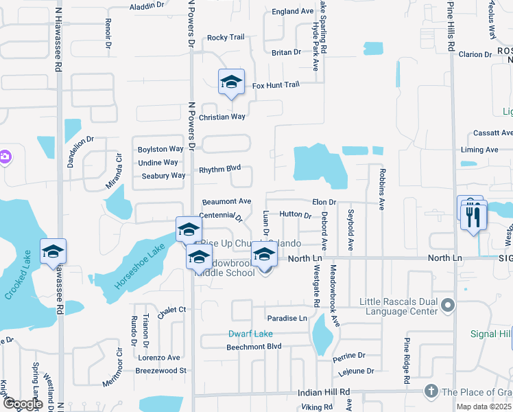 map of restaurants, bars, coffee shops, grocery stores, and more near 4050 Luan Drive in Orlando