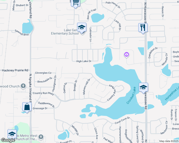 map of restaurants, bars, coffee shops, grocery stores, and more near 7236 Country Run Parkway in Orlando