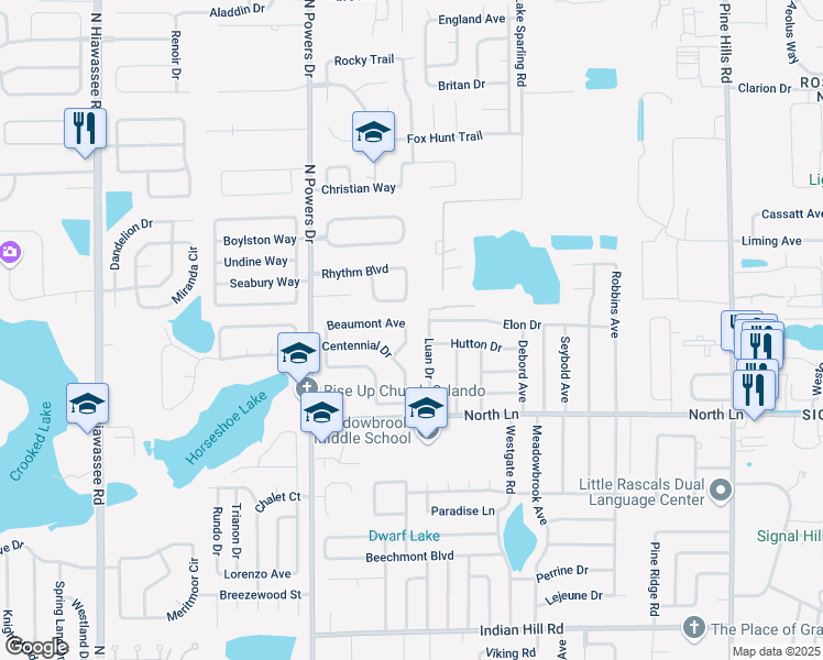 map of restaurants, bars, coffee shops, grocery stores, and more near 4050 Luan Drive in Orlando