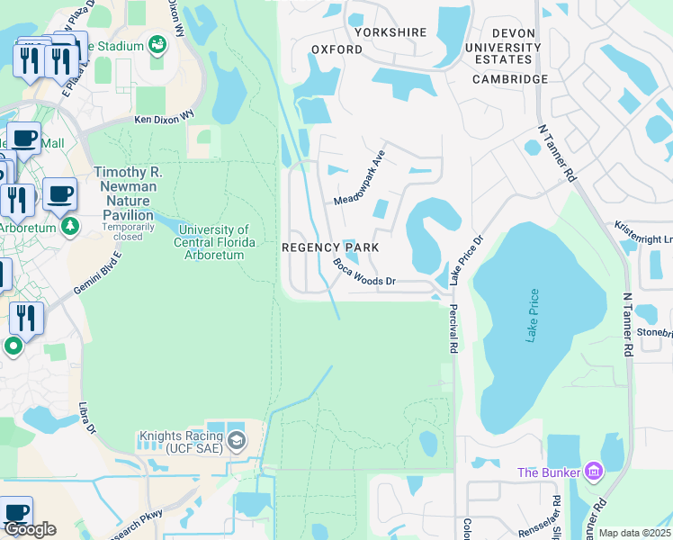 map of restaurants, bars, coffee shops, grocery stores, and more near 4102 Boca Woods Drive in Orlando