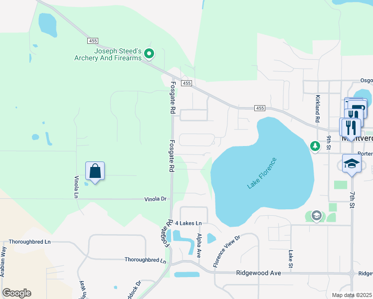 map of restaurants, bars, coffee shops, grocery stores, and more near 16157 Hillside Circle in Montverde