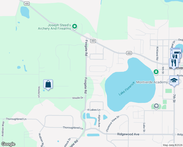 map of restaurants, bars, coffee shops, grocery stores, and more near 16181 Hillside Circle in Montverde
