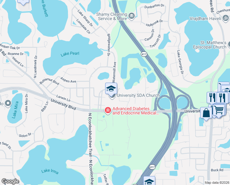 map of restaurants, bars, coffee shops, grocery stores, and more near 9202 Fable St in Orlando