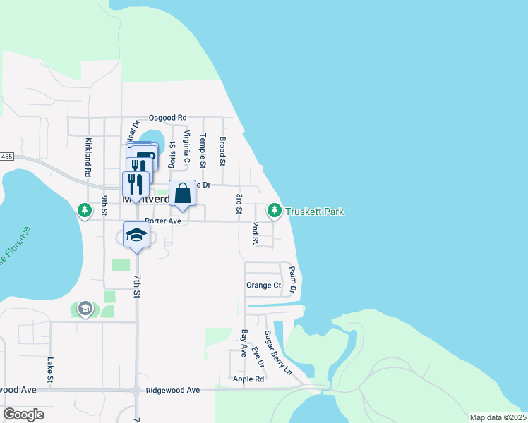 map of restaurants, bars, coffee shops, grocery stores, and more near 17351 2nd Street in Montverde