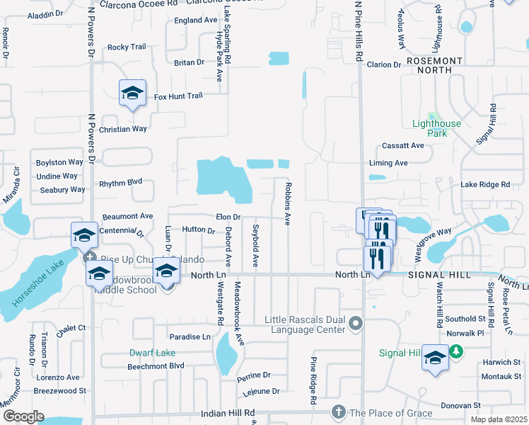 map of restaurants, bars, coffee shops, grocery stores, and more near 4614 Drexel Avenue in Orlando