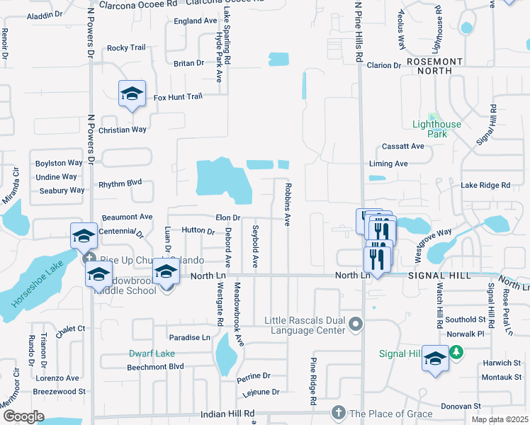 map of restaurants, bars, coffee shops, grocery stores, and more near 4614 Drexel Avenue in Orlando