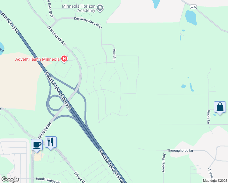 map of restaurants, bars, coffee shops, grocery stores, and more near Triple East Road in Montverde