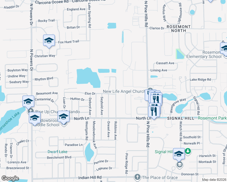 map of restaurants, bars, coffee shops, grocery stores, and more near 4613 Robbins Avenue in Orlando