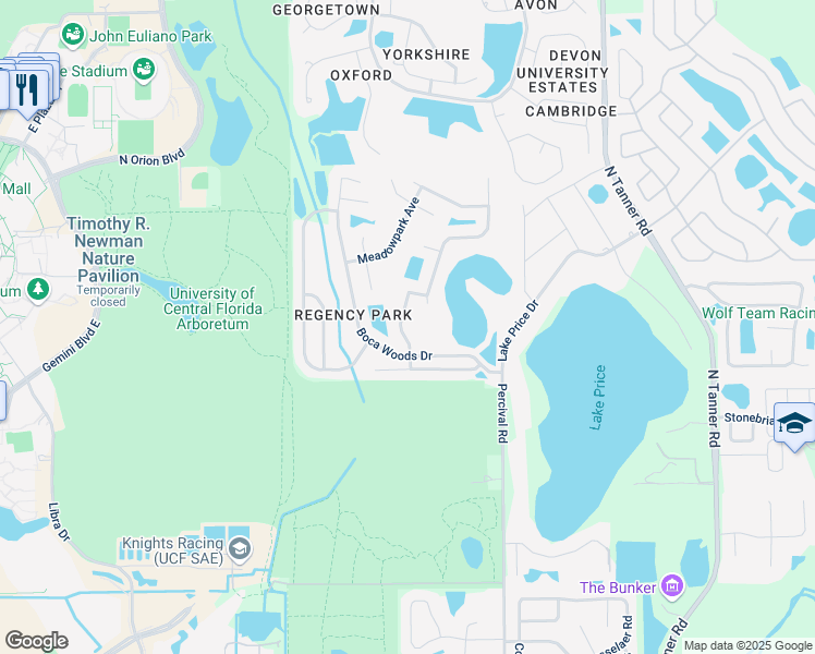 map of restaurants, bars, coffee shops, grocery stores, and more near 4025 King Edward Drive in Orlando