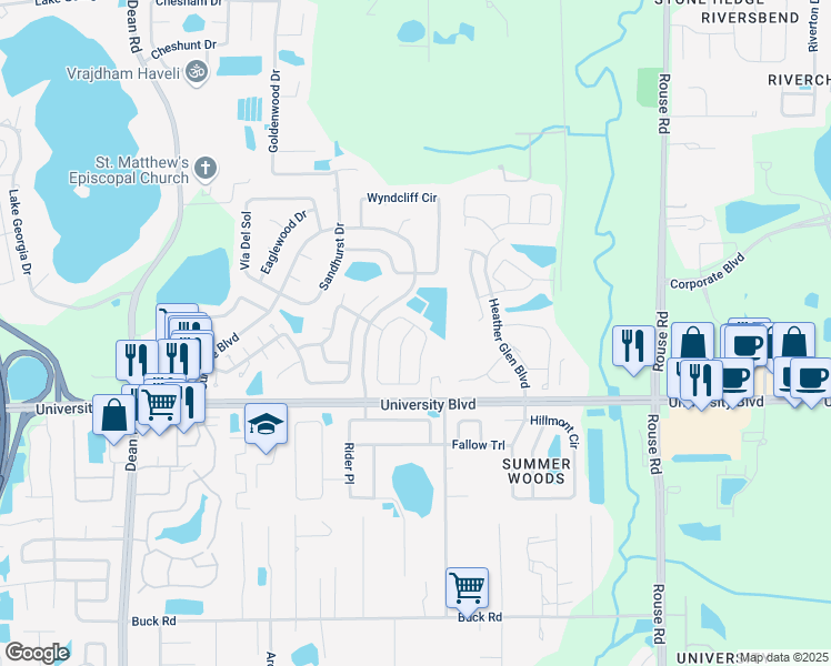 map of restaurants, bars, coffee shops, grocery stores, and more near 10820 Cherry Oak Circle in Orlando