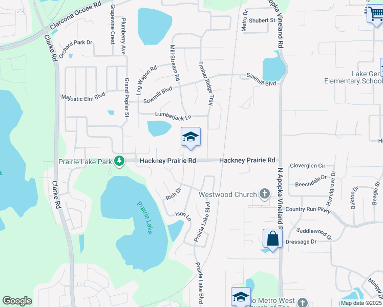 map of restaurants, bars, coffee shops, grocery stores, and more near 8723 Hackney Prairie Road in Orlando