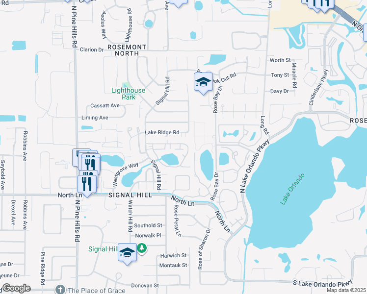 map of restaurants, bars, coffee shops, grocery stores, and more near 4600 Lighthouse Circle in Orlando
