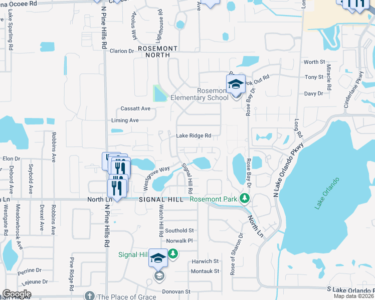 map of restaurants, bars, coffee shops, grocery stores, and more near 4550 Lighthouse Circle in Orlando