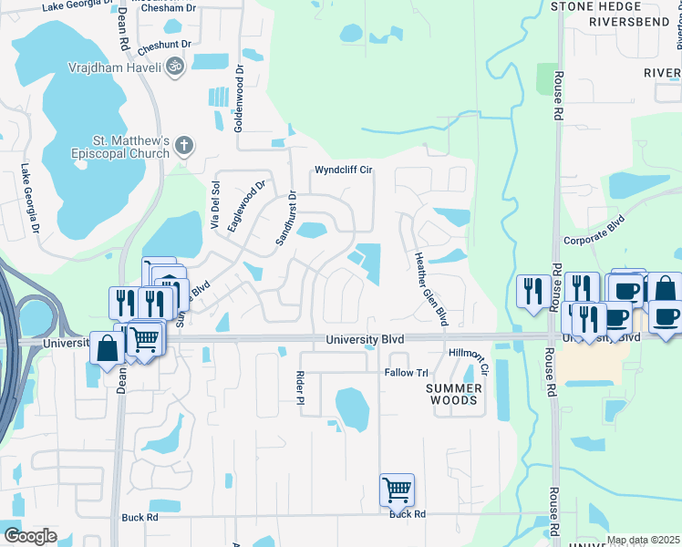 map of restaurants, bars, coffee shops, grocery stores, and more near 10831 Cherry Oak Circle in Orlando