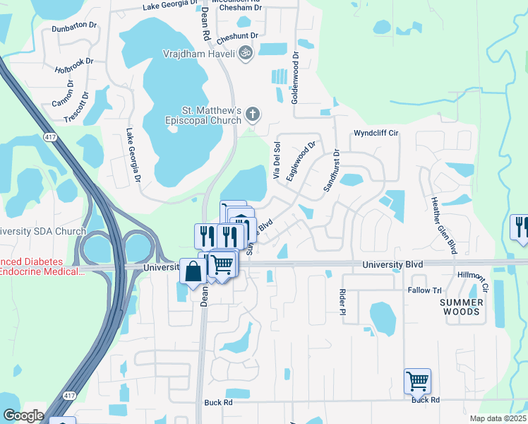 map of restaurants, bars, coffee shops, grocery stores, and more near 10496 Cresto Delsol Circle in Orlando