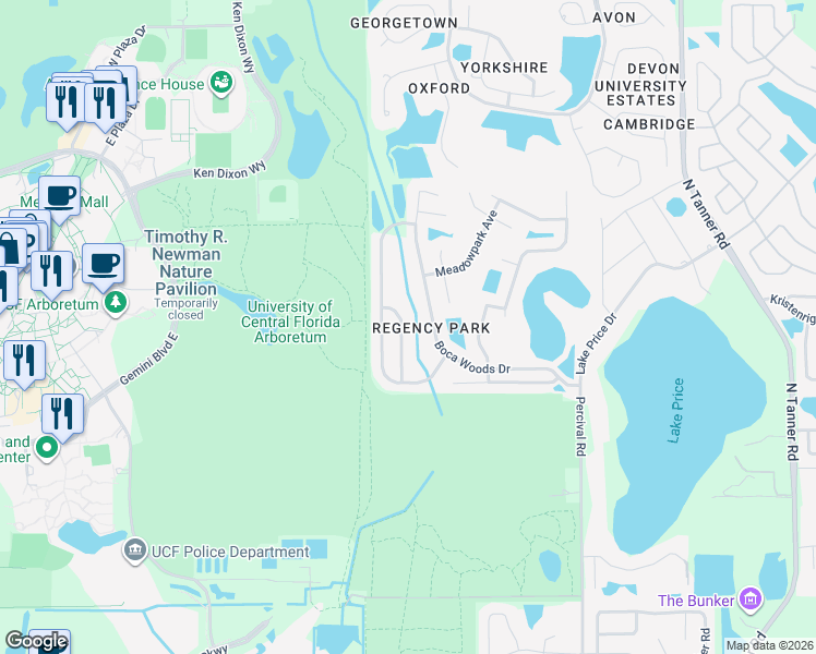 map of restaurants, bars, coffee shops, grocery stores, and more near 4119 Coralbrooke Grove in Orlando