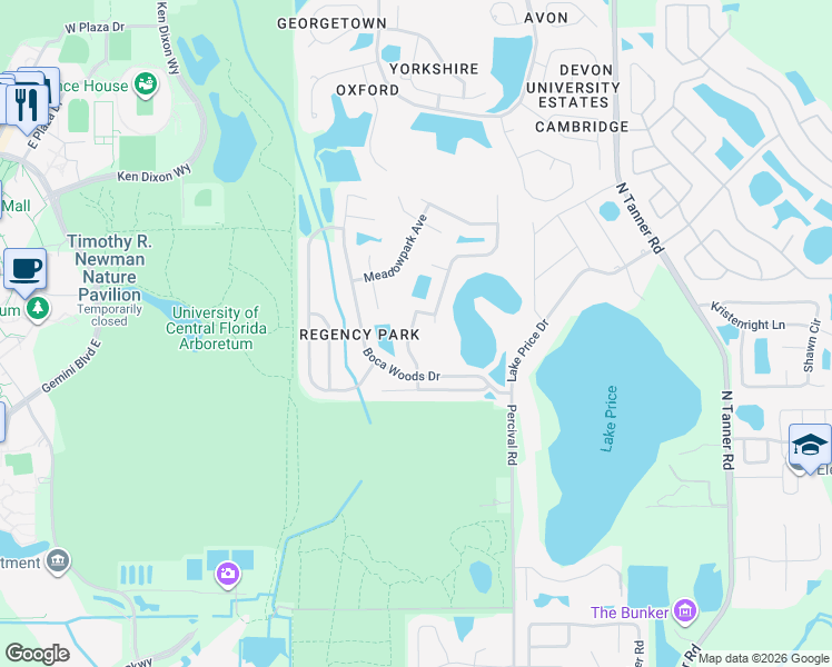 map of restaurants, bars, coffee shops, grocery stores, and more near 4109 King Edward Drive in Orlando