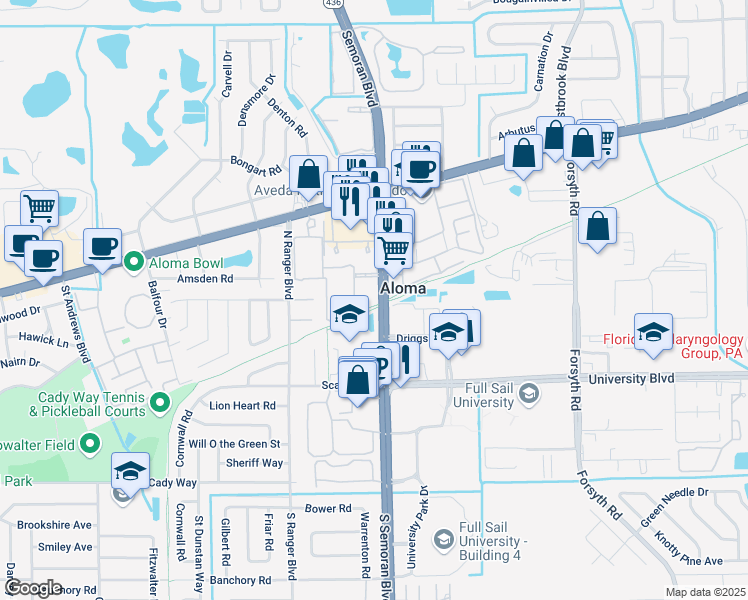 map of restaurants, bars, coffee shops, grocery stores, and more near 352-398 N Semoran Blvd in Winter Park