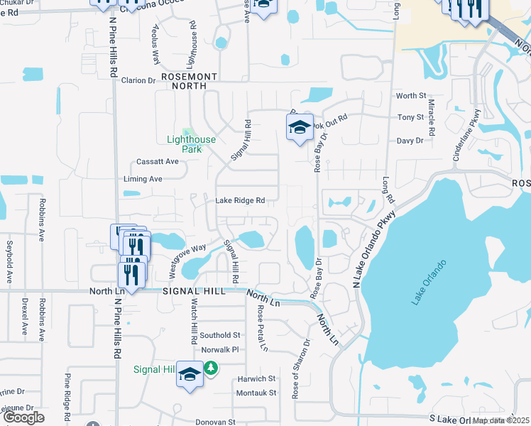 map of restaurants, bars, coffee shops, grocery stores, and more near 4600 Lighthouse Circle in Orlando