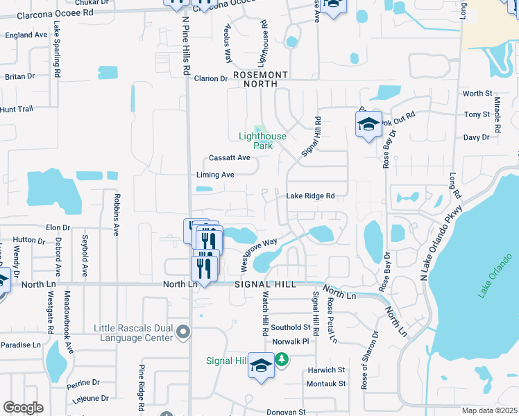 map of restaurants, bars, coffee shops, grocery stores, and more near 4814 Sanoma Village in Orlando