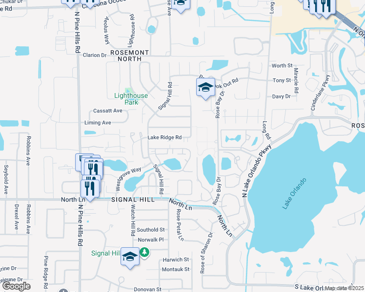 map of restaurants, bars, coffee shops, grocery stores, and more near 4600 Lighthouse Circle in Orlando