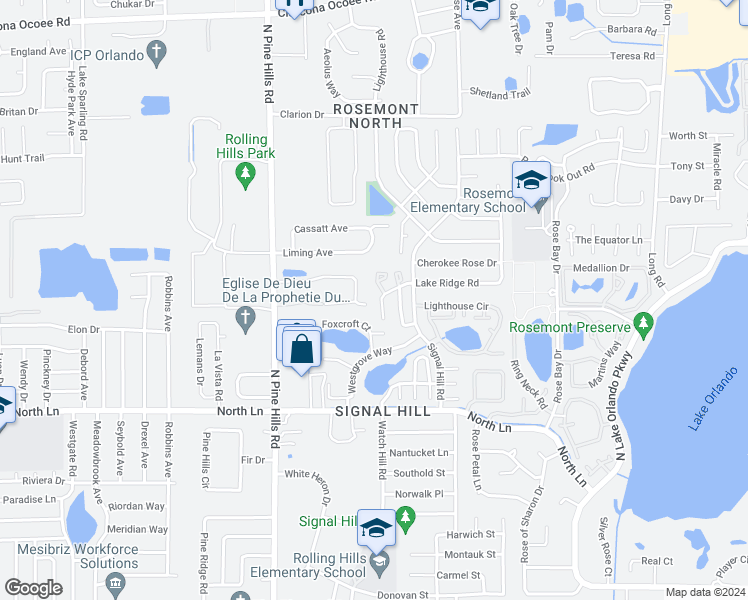 map of restaurants, bars, coffee shops, grocery stores, and more near 4814 Sanoma Village in Orlando