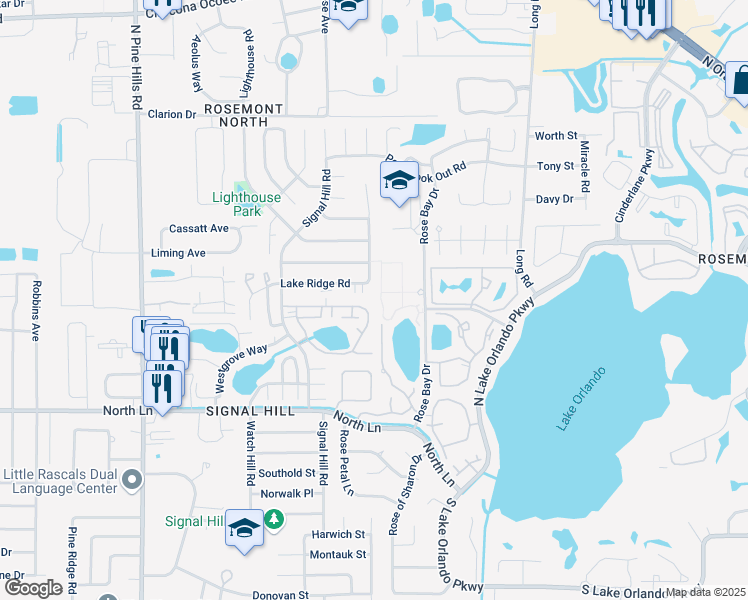 map of restaurants, bars, coffee shops, grocery stores, and more near 4616 Lighthouse Circle in Orlando