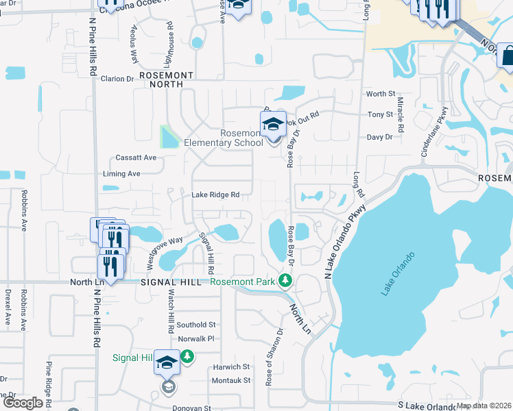 map of restaurants, bars, coffee shops, grocery stores, and more near 4620 Lighthouse Circle in Orlando