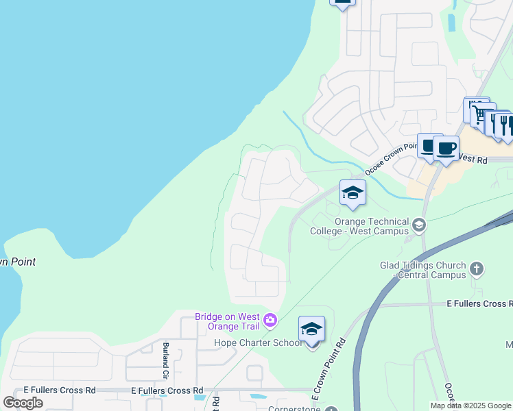 map of restaurants, bars, coffee shops, grocery stores, and more near 2913 Stonegate Drive in Ocoee