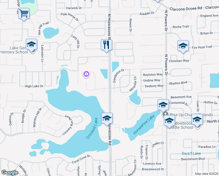map of restaurants, bars, coffee shops, grocery stores, and more near 4619 Wassee Court in Orlando
