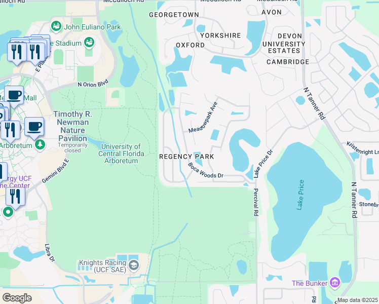 map of restaurants, bars, coffee shops, grocery stores, and more near 4138 Boca Woods Drive in Orlando