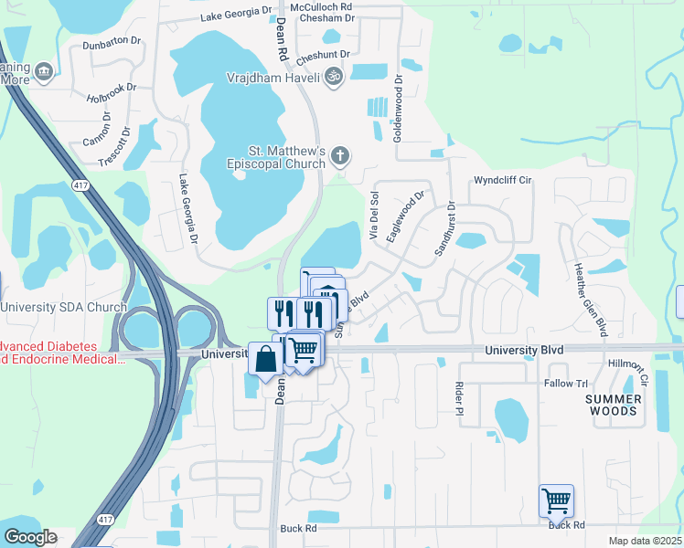 map of restaurants, bars, coffee shops, grocery stores, and more near 10489 Cresto Delsol Circle in Orlando