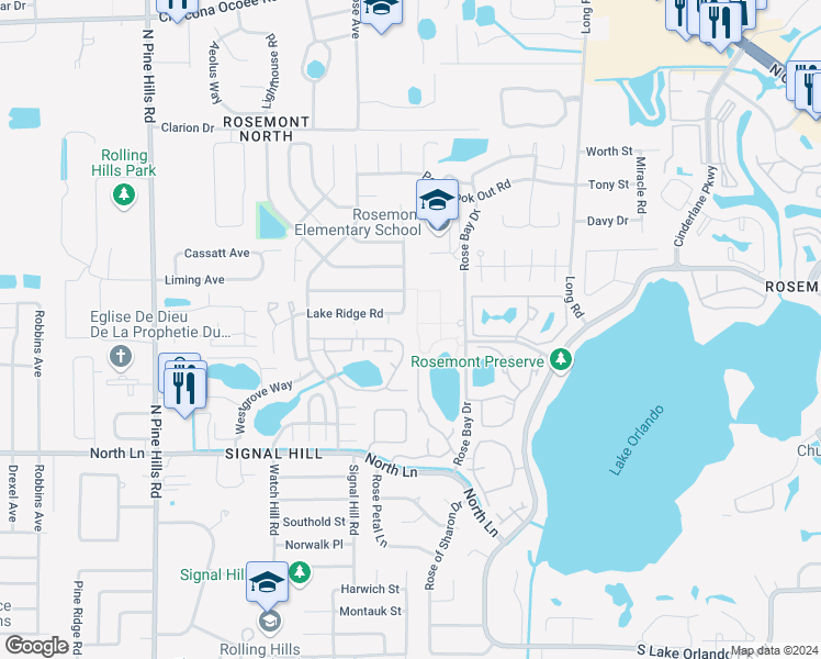 map of restaurants, bars, coffee shops, grocery stores, and more near 4620 Lighthouse Circle in Orlando