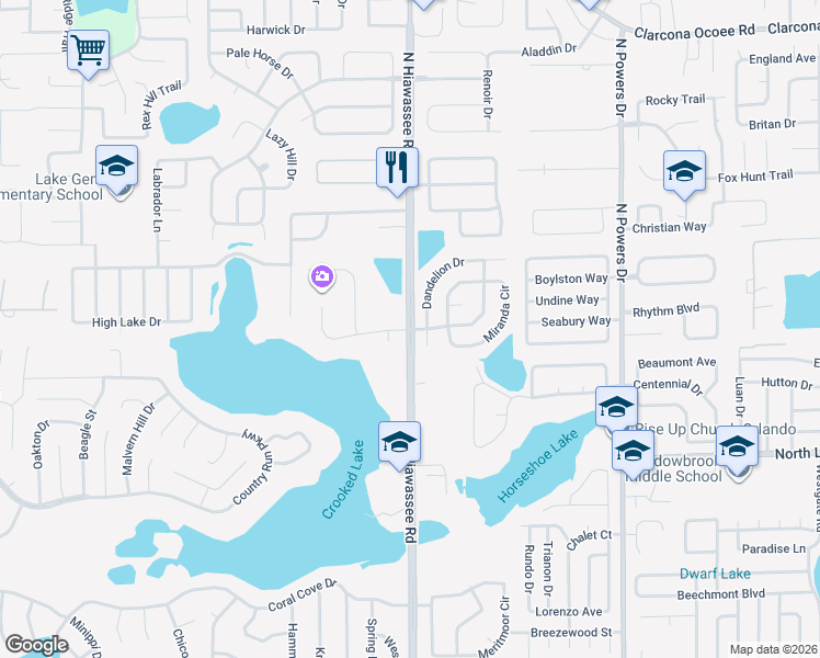 map of restaurants, bars, coffee shops, grocery stores, and more near 4619 Wassee Court in Orlando
