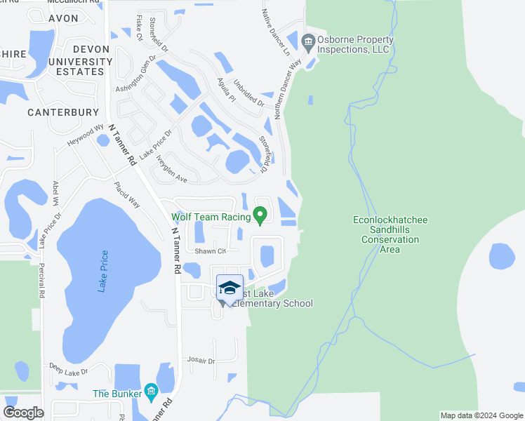 map of restaurants, bars, coffee shops, grocery stores, and more near 14755 Kristenright Lane in Orlando