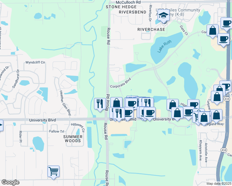 map of restaurants, bars, coffee shops, grocery stores, and more near 3504 Lake Lynda Drive in Orlando