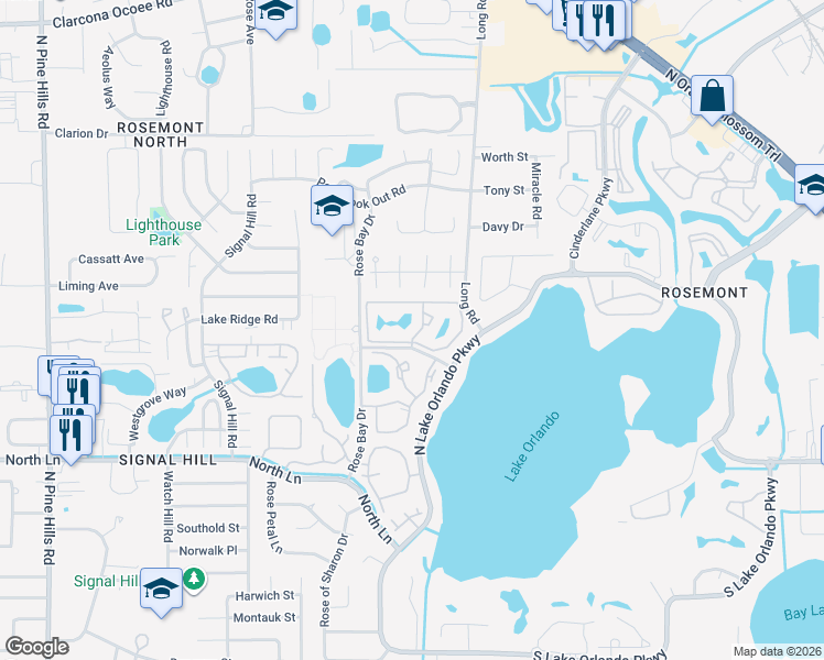 map of restaurants, bars, coffee shops, grocery stores, and more near 4901 Bottlebrush Lane in Orlando