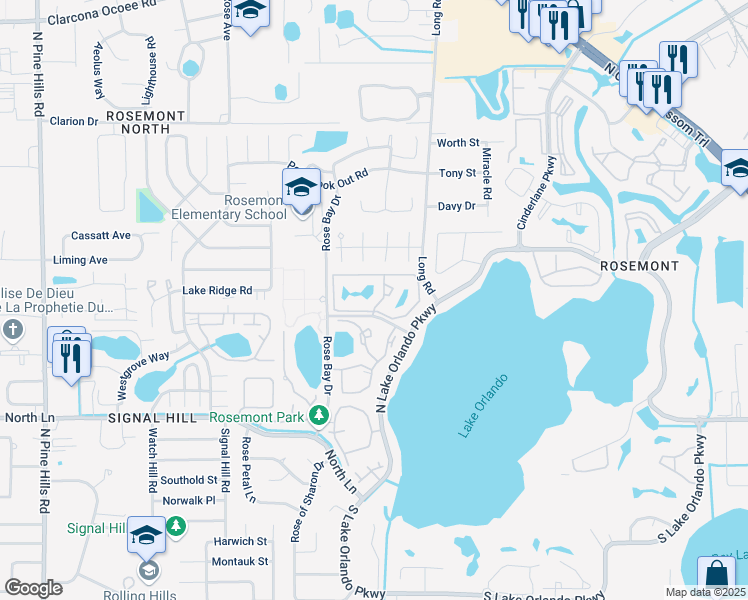 map of restaurants, bars, coffee shops, grocery stores, and more near 4901 Bottlebrush Lane in Orlando