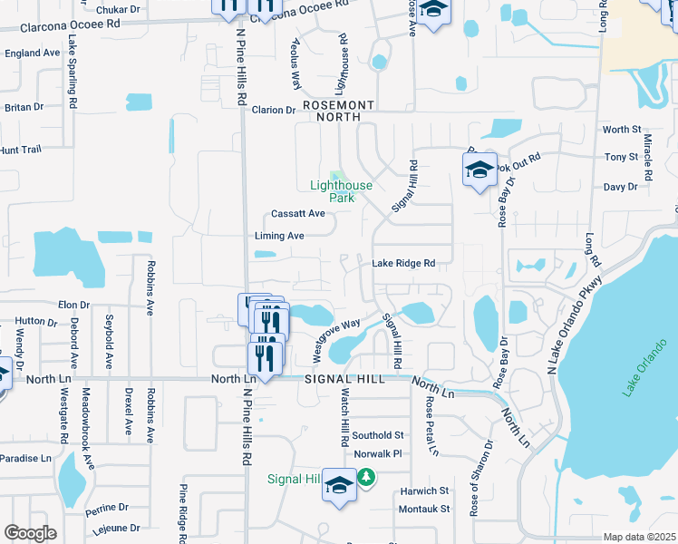 map of restaurants, bars, coffee shops, grocery stores, and more near 4814 Sanoma Village in Orlando
