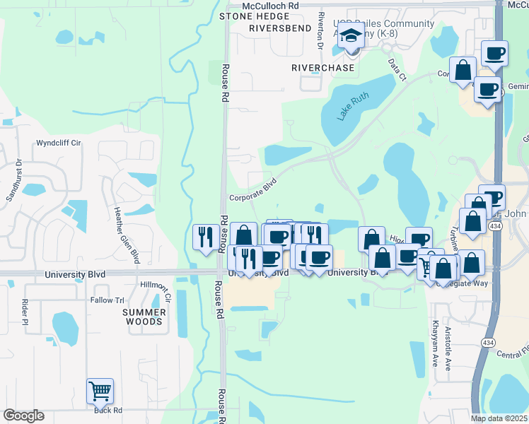 map of restaurants, bars, coffee shops, grocery stores, and more near 3505 Lake Lynda Drive in Orlando