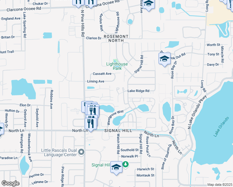 map of restaurants, bars, coffee shops, grocery stores, and more near 4814 Sanoma Village in Orlando
