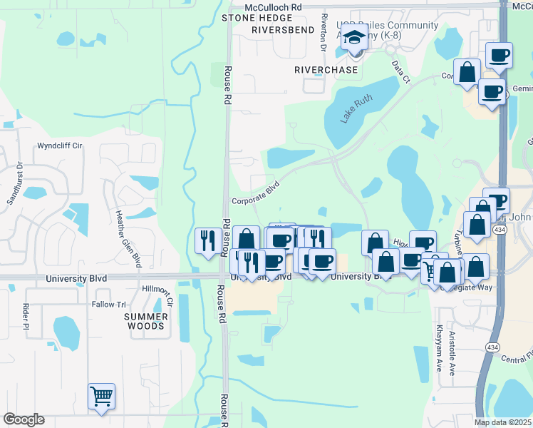 map of restaurants, bars, coffee shops, grocery stores, and more near 3505 Lake Lynda Drive in Orlando